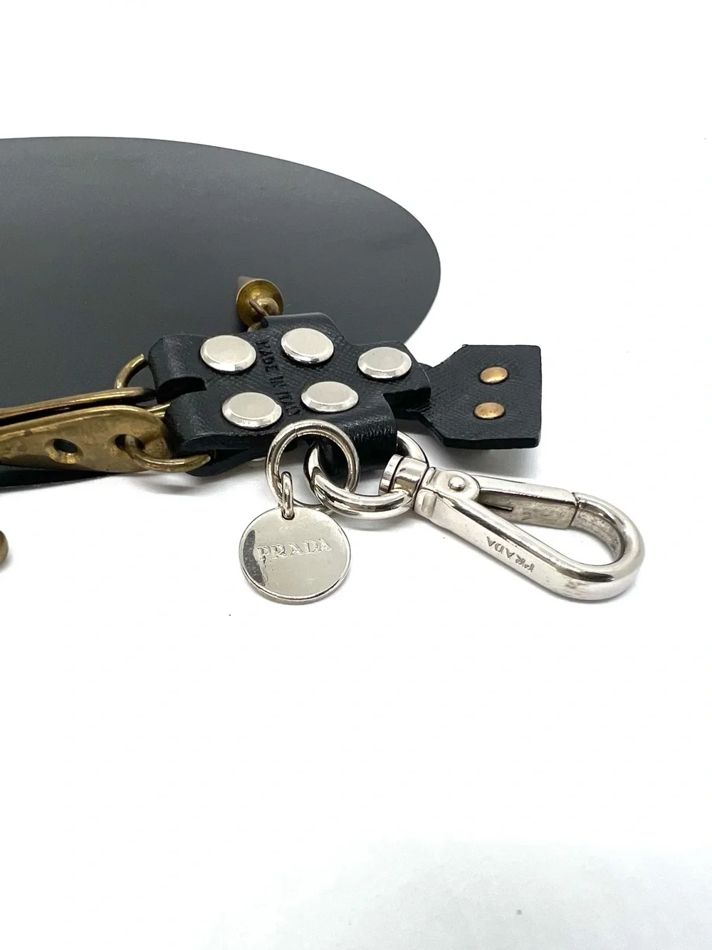 Prada Edward Robot Trick Black Saffiano Leather Keychain Bag Charm
